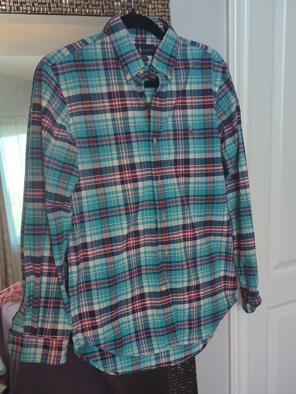 Ralph Lauren Teal, Navy & Burgundy Plaid Button-Down Shirt